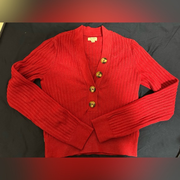 Pilcro Sweaters - Pilcro Red Ribbed Cardigan with Button Detail